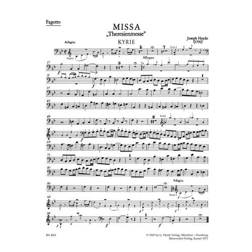 Theresien Mass in B Flat Wind Set - Full Orchestra Sheet Music