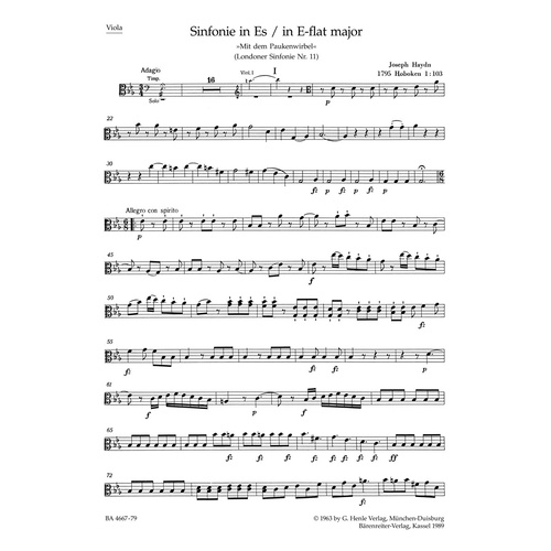 Symphony No 103 in E Flat for Cello and Bass Sheet Music