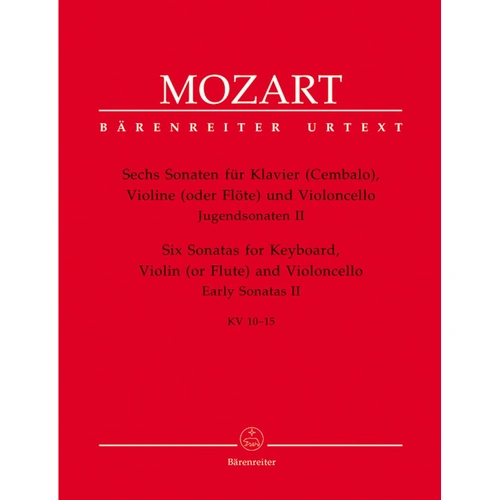 6 Sonatas K 10-15 for Violin or Flute, Keyboard and Cello, Edited by Wolfgang Plath and Wolfgang Rehm, Urtext, Advanced Level