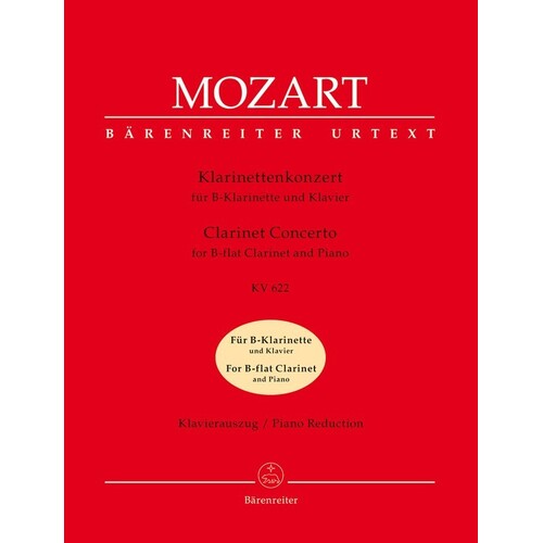 Mozart - Clarinet Concerto K 622 Clarinet In B Flat/Piano (Softcover Book) Urtext Edition Book