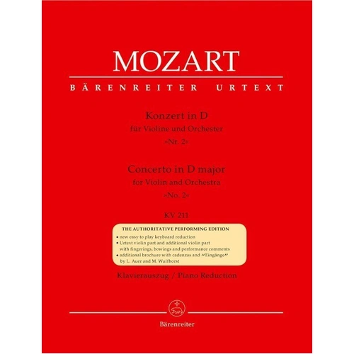 Mozart - Concerto No. 2 in D K 211 for Violin/Piano Urtext Edition