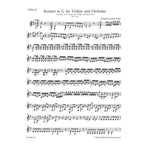Violin Concerto No 3 G K216 Sheet Music