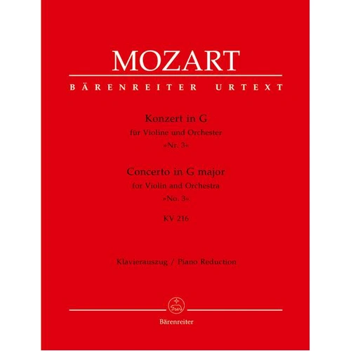 Violin Concerto No 3 in G Major K 216 Violin/Piano - Mozart Barenreiter BA4865-90