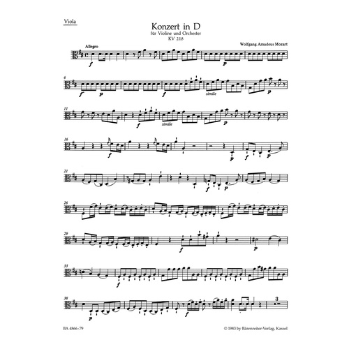 Violin Concerto No 4 in D K 218 Sheet Music