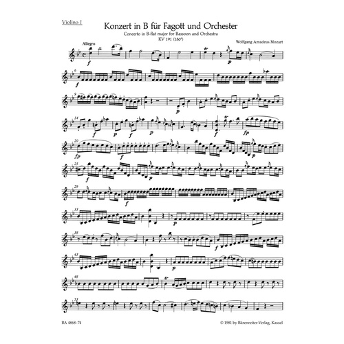 Concerto For Bassoon And Orchestra In B-Flat Major K. 191(186E)