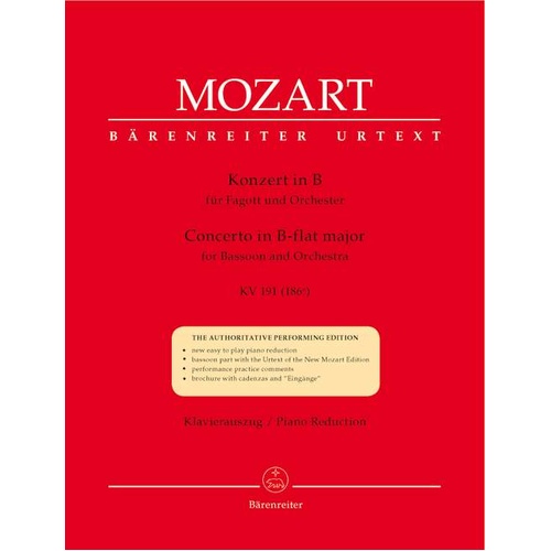 Bassoon Concerto in Bb Major K 191 for Bassoon and Piano Sheet Music