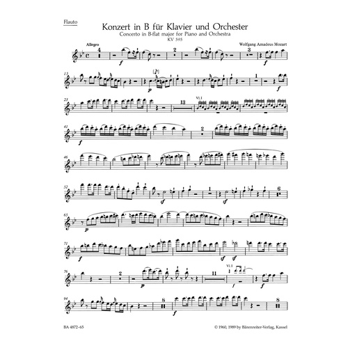 Concerto For Piano And Orchestra No. 27 In B-Flat Major K. 595