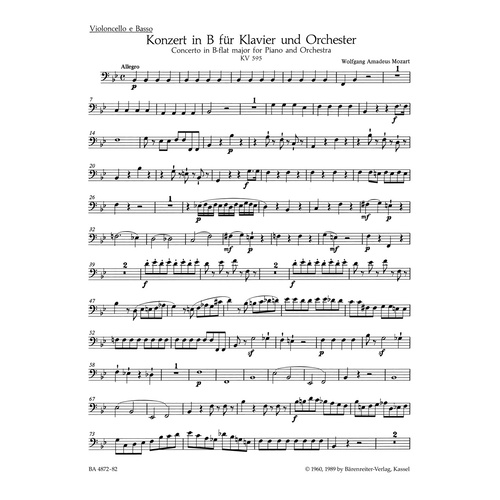 Concerto For Piano And Orchestra No. 27 In B-Flat Major K. 595