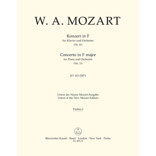 Concerto For Piano And Orchestra No. 11 In A Major K. 413(387A)