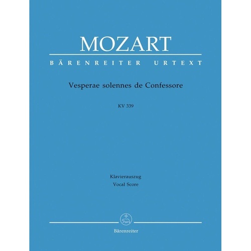 Mozart Vesperae Solennes de Confessore Vocal Score K. 339, Arranged by Martin Focke, Publisher Barenreiter, 66 Pages