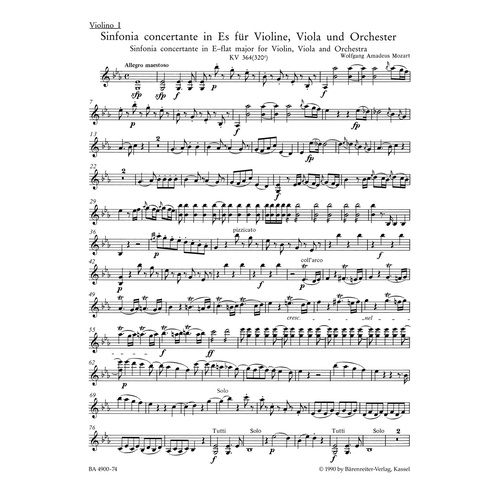 Sinfonia Concertante E Flat K 364 Violin Sheet Music