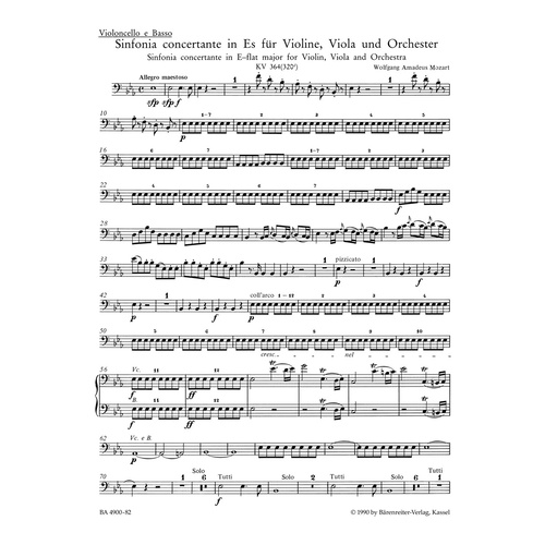 Sinfonia Concertante E Flat K 364 Cello Sheet Music VC/KB