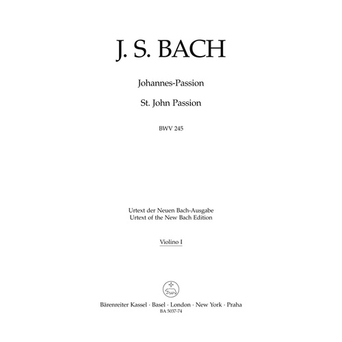 St John Passion Violin Sheet Music VLN 1