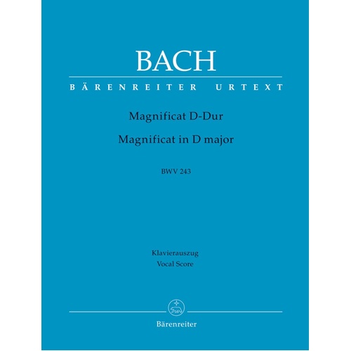 Bach - Magnificat in D Major BWV 243 Vocal Score by Eduard Muller, 87 Pages, Barenreiter