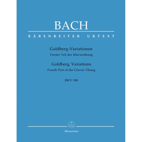 Goldberg Variations BWV 988 for Piano, Urtext Edition by Johann Sebastian Bach, 47 Pages, Published by Barenreiter