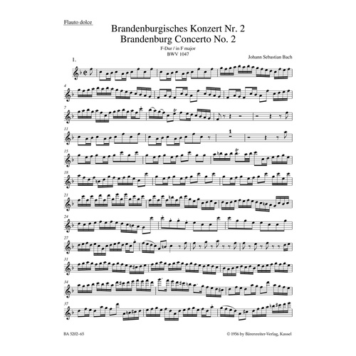 Brandenburg Concerto No 2 in F Wind Sheet Music New Edition