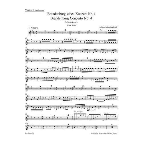 Brandenburg Concerto No 4 Violin Sheet Music New Edition
