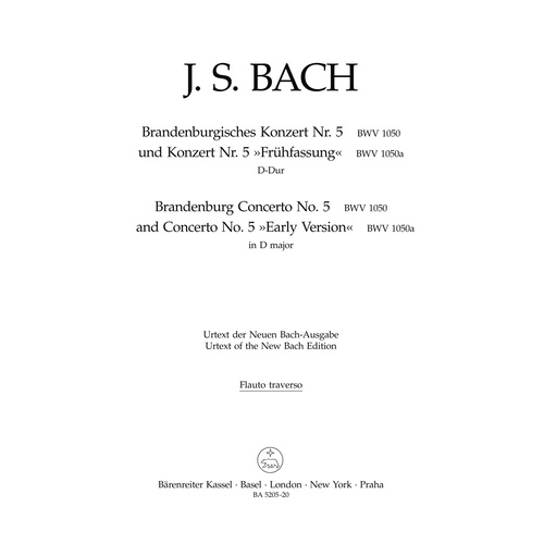 Brandenburg Concerto No 5 Solo Flute New Edition