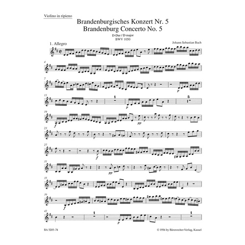 Brandenburg Concerto No 5 Solo Violin New Edition