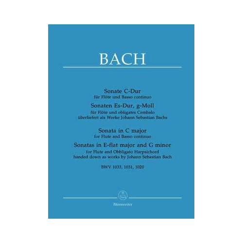 Flute Sonatas in C, Bb, and G Minor for Flute/Piano by Johann Sebastian Bach