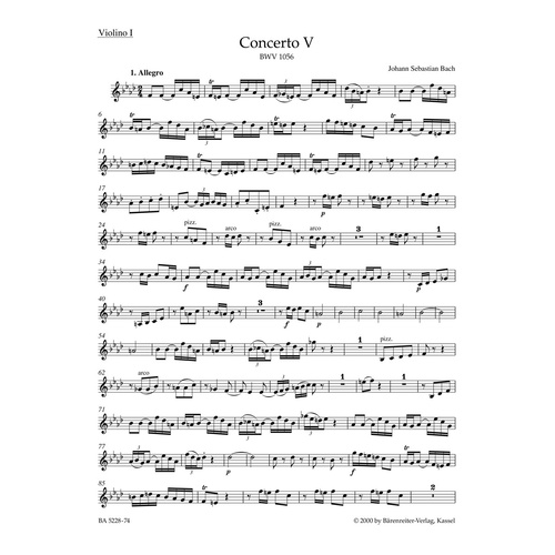 Concerto For Harpsichord And Strings No. 5 In F Minor BWV 1056