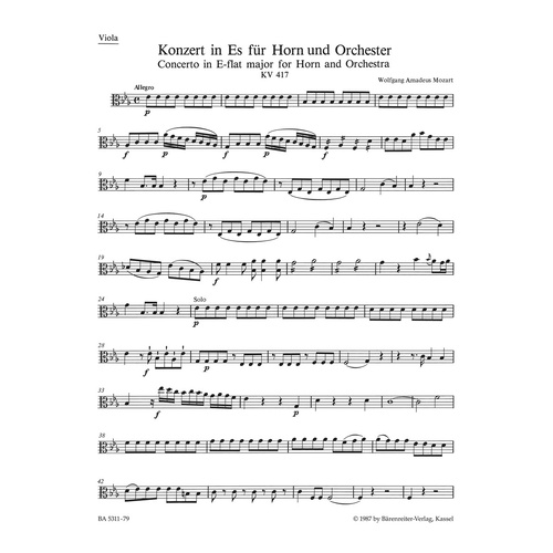 Concerto For Horn Und Orchestra No. 2 In E-Flat Major K. 417