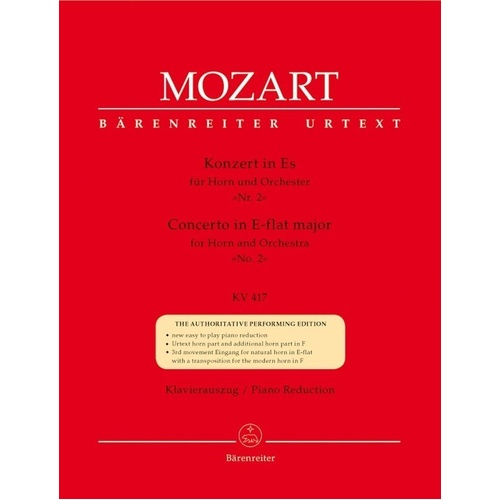 Mozart Concerto No. 2 in E Flat K 417 for French Horn and Piano - Barenreiter Edition, 46 Pages