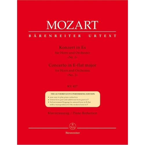 Mozart Concerto No. 2 in E Flat K 417 for French Horn and Piano, Barenreiter Edition, 46 Pages