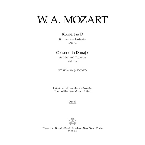 Concerto For Horn And Orchestra No. 1 In D Major K. 412 + 514 (386B)