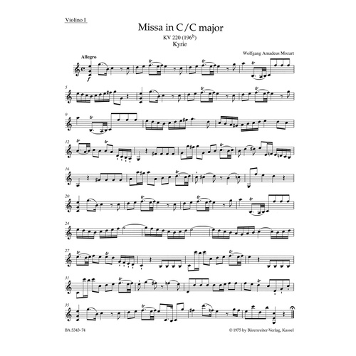 Missa In C Major K. 220 (196B) "Sparrow Mass"