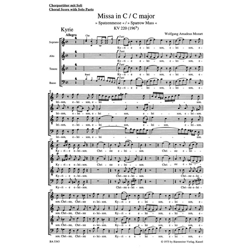 Missa In C Major K. 220 (196B) "Sparrow Mass"