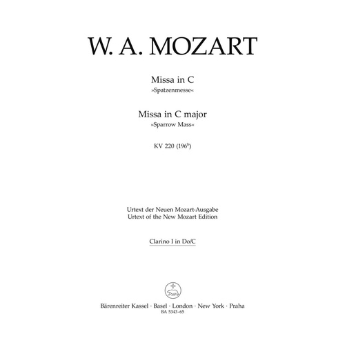 Mozart Missa in C Major K 220 Sparrow Mass Wind Set
