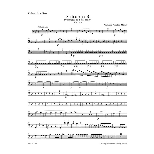 Symphony No 33 in B Flat K 319 Cello Sheet Music