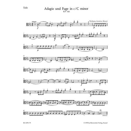 Adagio and Fugue in C K546 Viola Sheet Music
