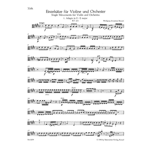 Single Movements Viola Sheet Music for Violin and Full Orchestra