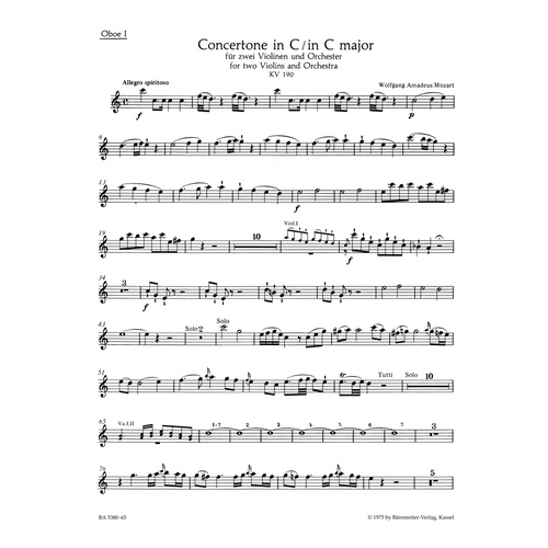 Concertone For Two Violins And Orchestra In C Major K. 190 (166B; Kv6:186 E)