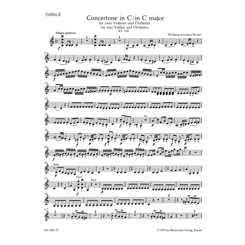 Concertone For Two Violins And Orchestra In C Major K. 190 (166B; Kv6:186 E)