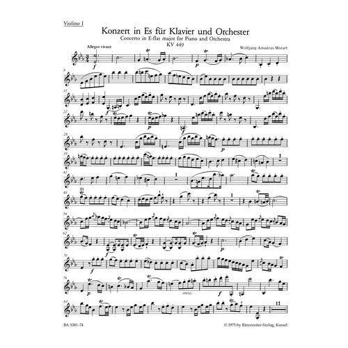 Concerto For Piano And Orchestra No. 14 In E-Flat Major K. 449