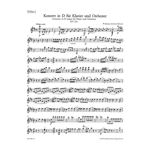 Concerto For Piano And Orchestra No. 16 In D Major K. 451
