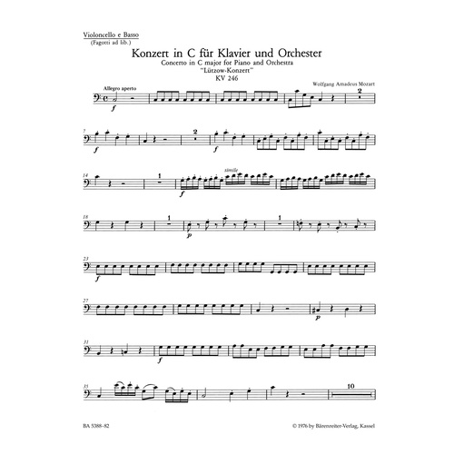 Concerto For Piano And Orchestra No. 8 In C Major K. 246 "Lützow Concerto"