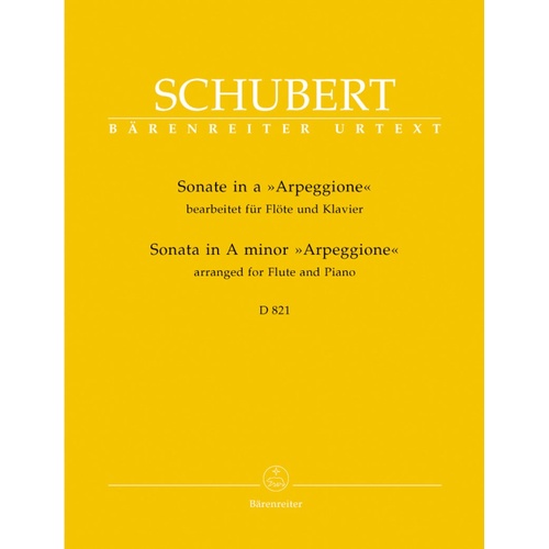 Schubert - Sonata in A Minor D 821 for Flute and Piano, Urtext Edition, Barenreiter, 34 Pages