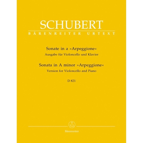 Schubert - Sonata in A Minor D 821 "Arpeggione" for Cello and Piano, 34 Pages, Barenreiter