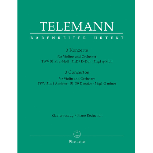 Telemann Three Violin Concertos for Violin and Piano Sheet Music