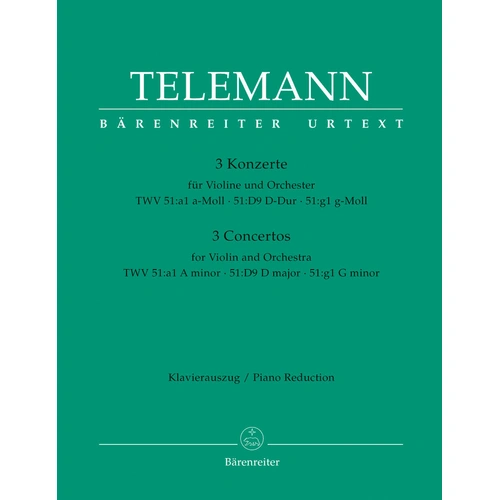 Telemann Three Violin Concertos for Violin and Piano