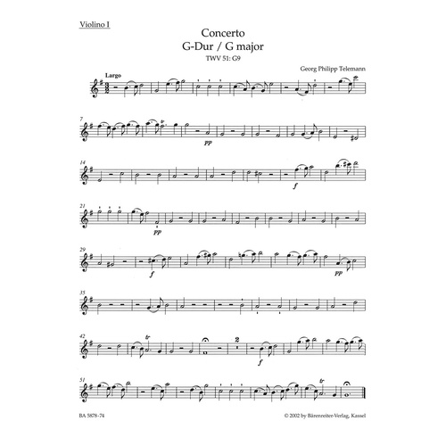 Viola Concerto in G for Violin 1 - New Edition Sheet Music