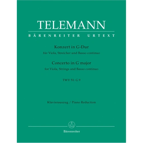 Telemann Concerto in G Major TWV 51:G9 for Viola and Piano, Urtext Edition, 20 Pages