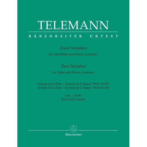 Telemann - 2 Sonatas Twv 41:D9 Twv 41:G9 Flute/Piano Urtext Edition Book