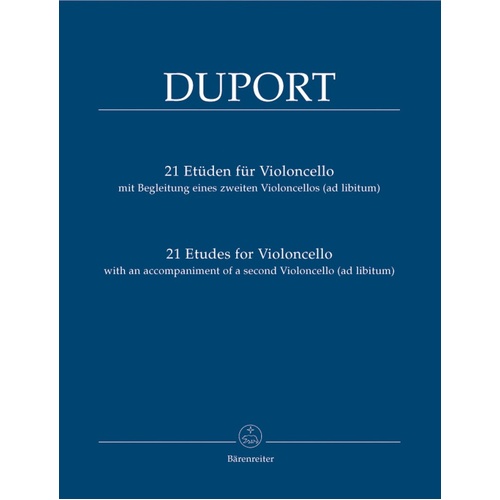 Duport 21 Etudes for Cello by Jean-Louis Duport, Barenreiter, 110 Pages