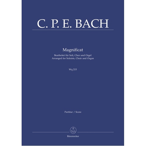 CPE Bach - Magnificat D Major WQ215 Vocal Score, 102 Pages, Choral, Barenreiter Publisher