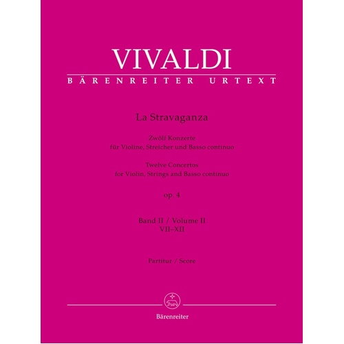 La Stravaganza Op 4 Vol 2 Concertos 7-12 Score